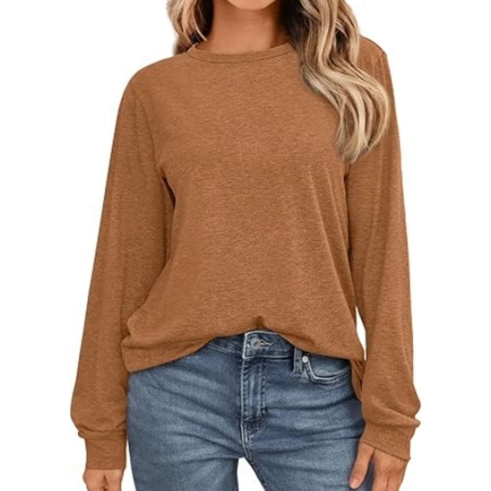 Long Sleeve Casual Loose Fit Top Sweater Coffee